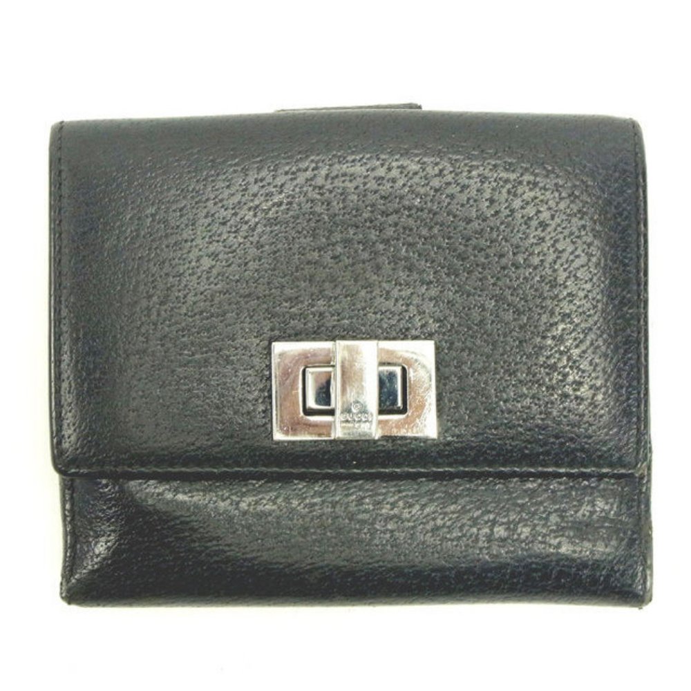 Gucci Wallet Purse Folding wallet Black Woman Authentic Used Y4905 - Picture 1 of 6